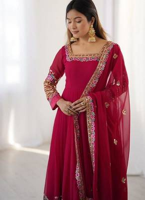 Georgette pink anarkali gown 3