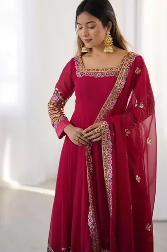 Georgette pink anarkali gown