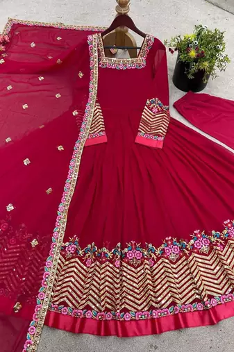 Georgette pink anarkali gown