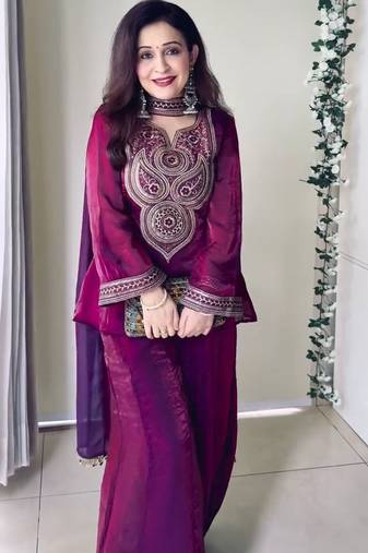 deep maroon silk blend embroidered ethnic set