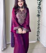 deep maroon silk blend embroidered ethnic set