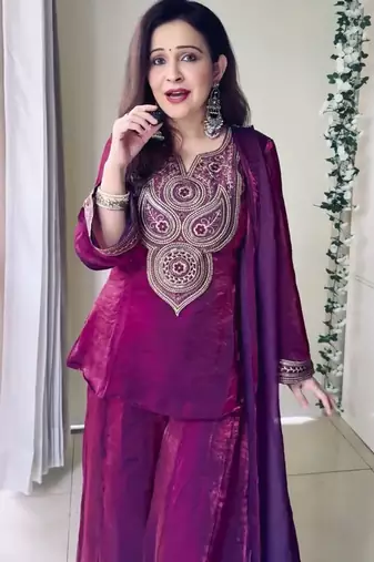 deep maroon silk blend embroidered ethnic set