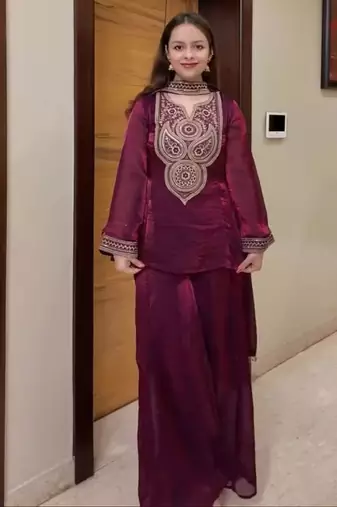 deep maroon silk blend embroidered ethnic set