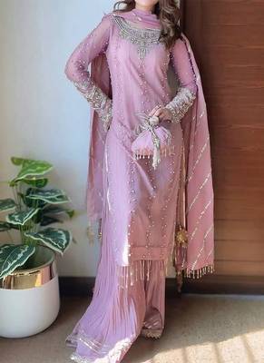Georgette pink pearl-embellished salwar suit 1