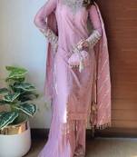 Georgette pink pearl-embellished salwar suit