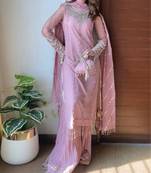 Georgette pink pearl-embellished salwar suit