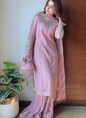 Georgette pink pearl-embellished salwar suit 2