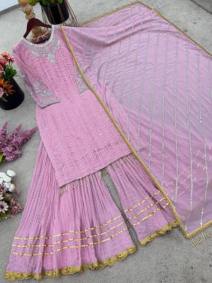 Georgette pink pearl-embellished salwar suit 3
