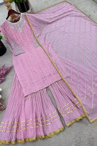 Georgette pink pearl-embellished salwar suit