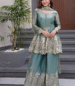 Fandy silk pastel green sequins work palazzo set