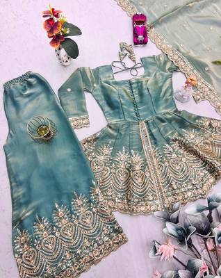 pastel green organza blend sequins work palazzo set 3