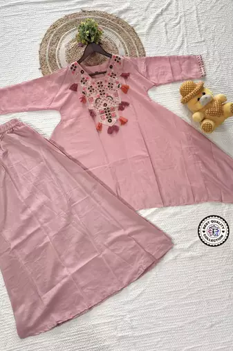 French crepe dusty rose embroidered palazzo set