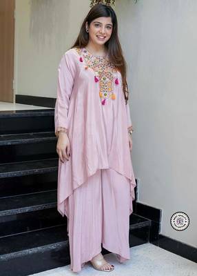 French crepe dusty rose embroidered palazzo set 1