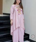 French crepe dusty rose embroidered palazzo set