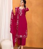 Embroidered pink silk blend Kurta Set with Dupatta