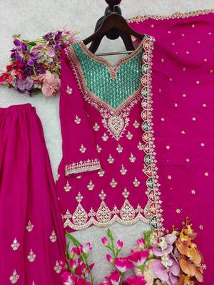 Magenta silk blend heavily detailed sharara set 2