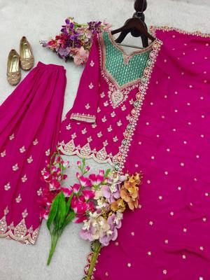 Magenta silk blend heavily detailed sharara set 3
