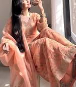 peach embroidered palazzo set
