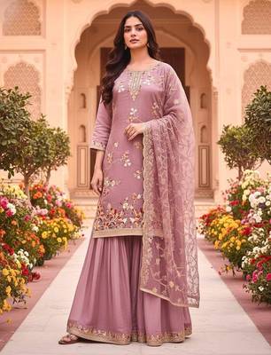 onion pink embroidered palazzo suit 1
