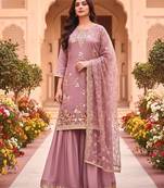 Silk onion pink embroidered palazzo suit