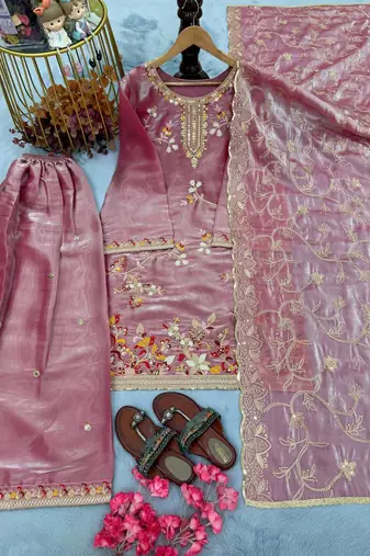onion pink embroidered palazzo suit