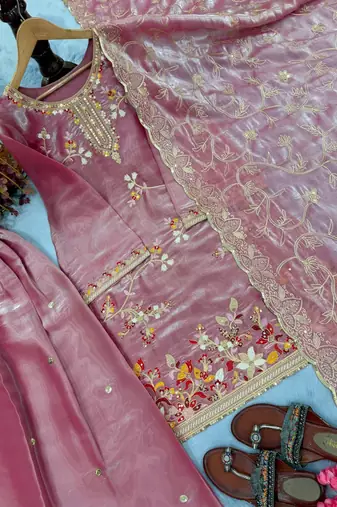 onion pink embroidered palazzo suit