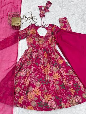 Chanderi silk pink floral ethnic suit 2