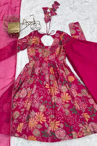 Chanderi silk pink floral ethnic suit