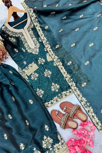 Emerald green embroidered palazzo set