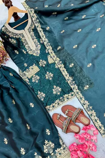 Emerald green embroidered palazzo set