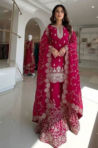 rani pink embroidered palazzo set