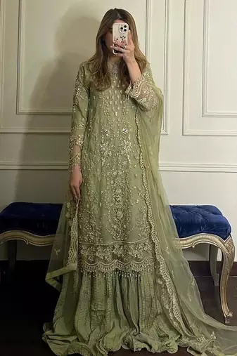 Georgette pastel green sequin palazzo ensemble