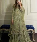 Georgette pastel green sequin palazzo ensemble