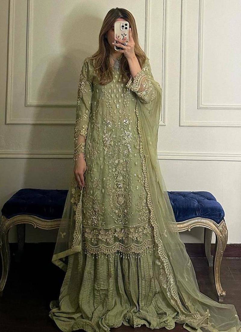 Georgette pastel green sequin palazzo ensemble