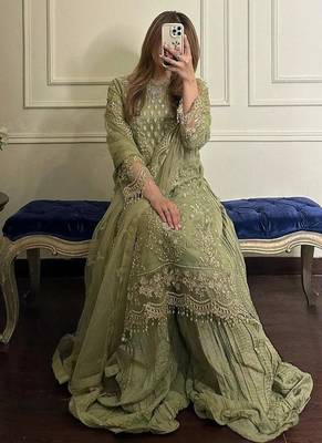 Georgette pastel green sequin palazzo ensemble 2