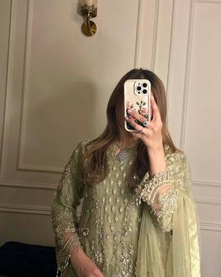 Georgette pastel green sequin palazzo ensemble 4