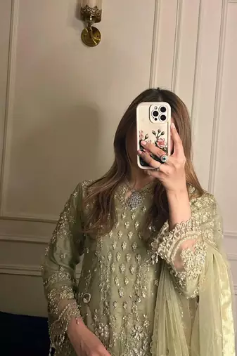 Georgette pastel green sequin palazzo ensemble