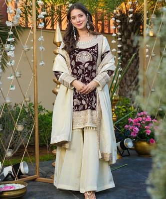 Organza Maroon & cream contrast palazzo set 1