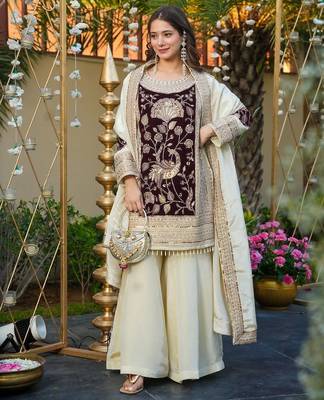 Organza Maroon & cream contrast palazzo set 2