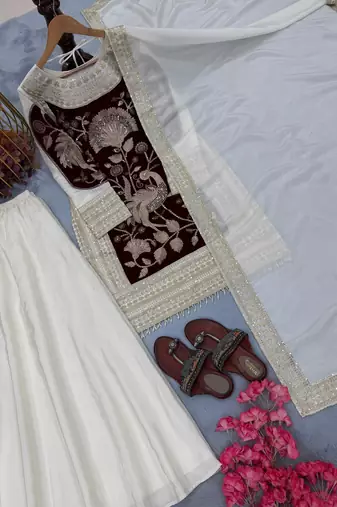 Organza Maroon & cream contrast palazzo set