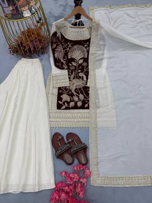Organza Maroon & cream contrast palazzo set 4