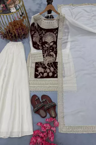 Organza Maroon & cream contrast palazzo set