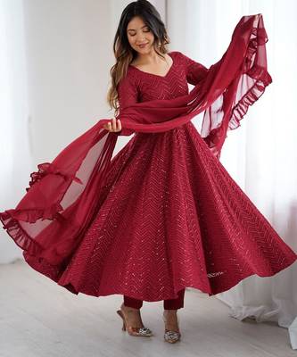 Maroon georgette sequin work anarkali 1