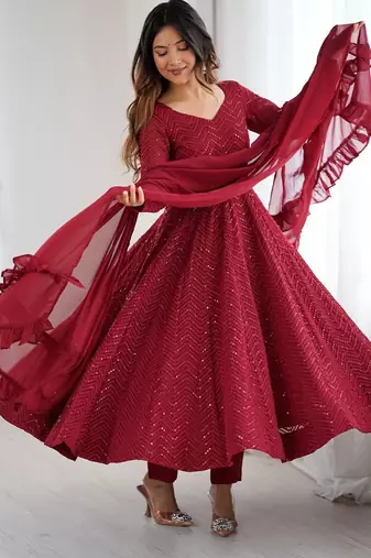 Maroon georgette sequin work anarkali