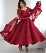 Maroon georgette sequin work anarkali