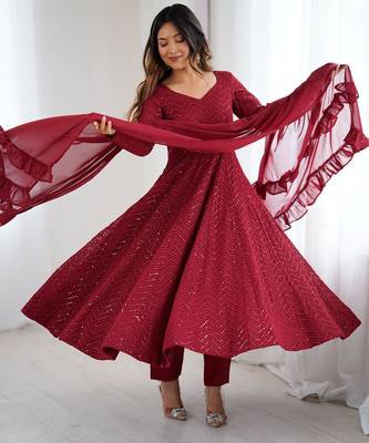 Maroon georgette sequin work anarkali 2