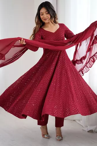 Maroon georgette sequin work anarkali