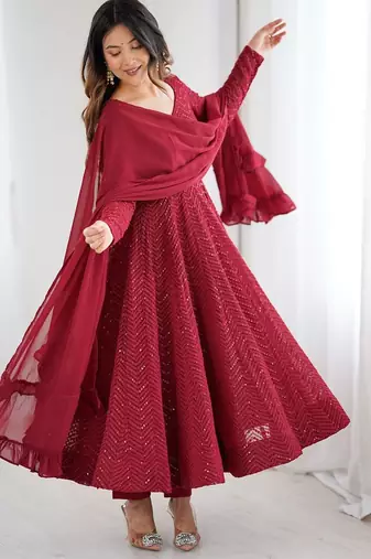 Maroon georgette sequin work anarkali