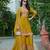 Mustard chinon free size stitched plazzo suit with codding dori & sequence work
