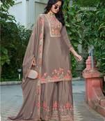 Chiku chinon free size stitched plazzo suit with codding dori & sequence work